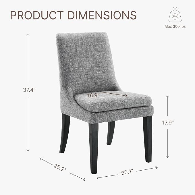 KISLOT Upholstered Dining Chairs Modern Sidechair Performance Fabric High Back Armlesschair for Diningroom Kitchen,Dark Grey,Set of 2(1 Box)