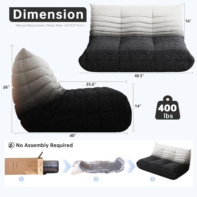 WHGBJA Bean Bag Chairs for Adults with Memory Foam Couch, Loveseat Sofa Chair for Bedroom, Living Room, Reading, Gaming Floor Sofa Couch, Boneless, Comfy