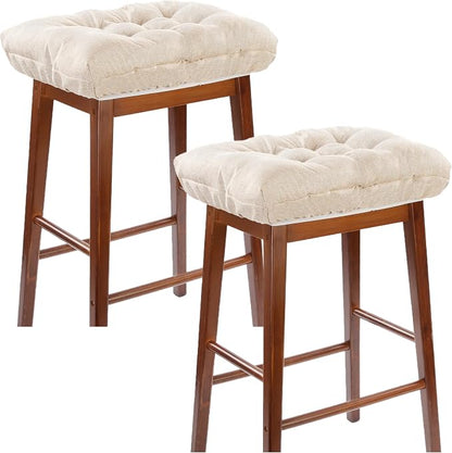 Rectangular Stool Cushion Set of 2, Soft Saddle Stool Cushions with Ties, Nonslip and Washable, Beige, 18 x 10.5 x 4 Inch