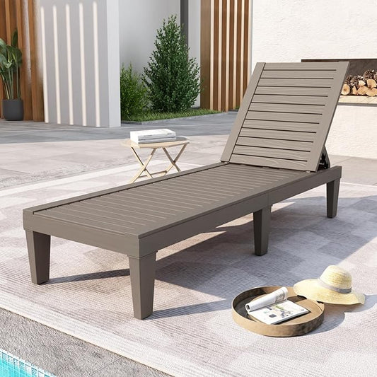 DIMAR GARDEN Outdoor Chaise Lounge,Resin Pool Lounge Chair Waterproof Recliner, Taupe