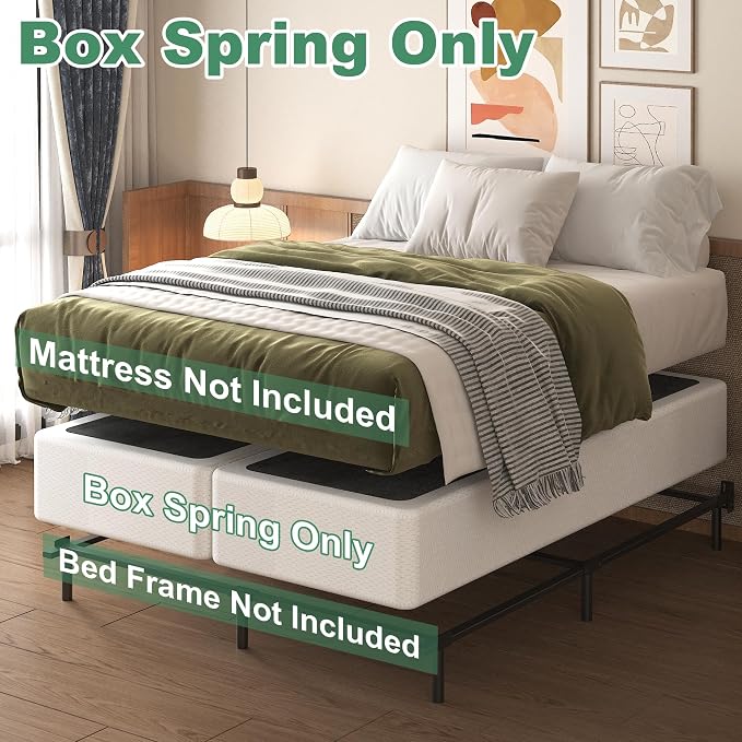 Lutown-Teen 9 Inch Split Full Size Box Spring Bed Base, 3500lbs Heavy Duty Metal High Profile Box Spring Full Size Bed Mattress Foundation with Fabric Cover, Noise-Free, Non Slip, Easy Assembly