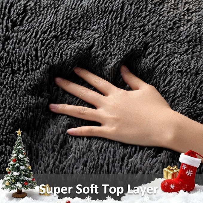 Ophanie Area Rugs 9x12 Living Room, Large Black Bedroom Carpet, Big Shag Indoor Thick Soft Nursery Rug, Fluffy Carpets for Boy and Girls Room Dorm Home Decor Aesthetic with Over 99 pcs Pile fibers