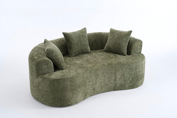 79" Curved Loveseat Sofa in a Box for Living Room, Modern Boneless Loveseat Couch Chenille Deep Seat Cloud Floor Couch with 3 Throw Pillows for Small Spaces, No Assembly Needed | Breathable material