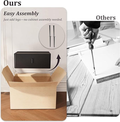Nightstand Set of 2 with Single Drawer, Leather Side Table, Modern Bedside Table with Metal Legs for Bedroom, Small Accent End Table, Black