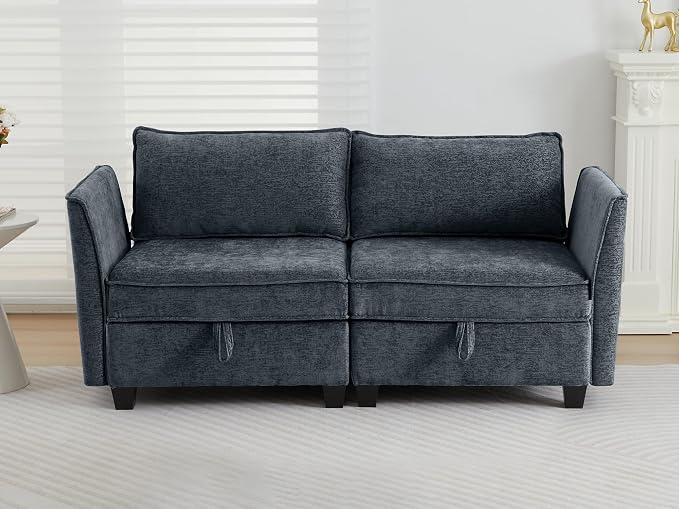 ORRD Small Modular Sectional Sofa, Loveseat Couch with Storage, 2 Seater Sofa Modular for Living Room, Office (Blue Grey)