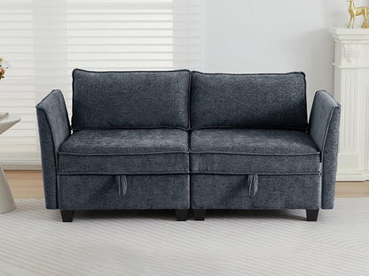 ORRD Small Modular Sectional Sofa, Loveseat Couch with Storage, 2 Seater Sofa Modular for Living Room, Office (Blue Grey)