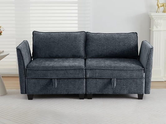 ORRD Small Modular Sectional Sofa, Loveseat Couch with Storage, 2 Seater Sofa Modular for Living Room, Office (Blue Grey)