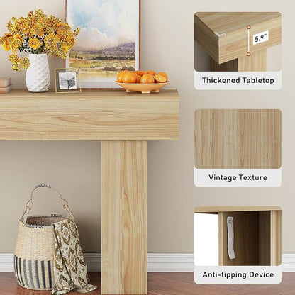 knoworld 63 Inch Long Console Table for Entryway, Farmhouse Wood Rectangular Sofa Table Behind Couch Table, Narrow Entryway Table for Living Room, Entrance, Hallway, Foyer, Easy Assembly (Natural)