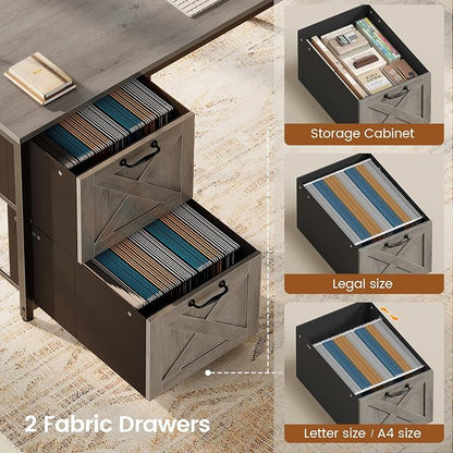 SEDETA L Shaped Gaming Desk, Reversible 86.6" Computer Desk with Fabric Drawers and Power Outlet, Gaming Desk with Led Lights, Hutch and Storage for Home Office, Light Gray