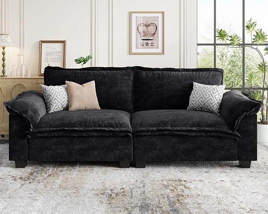 KKL 89 Inch Modular Sectional Sofa, 2 Seater Loveseat Cloud Couch with Deep Seat, Chenille Sectional Couches for Living Room, Apartment, Black