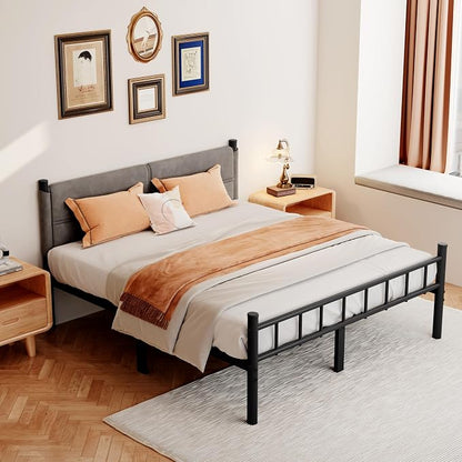 Metal Bed Frame,14Inch Full Bed Frame with Headboard,Heavy Duty Sturdy Mattress Foundation,Easy Assembly,No Box Spring Needed,Full Size Grey