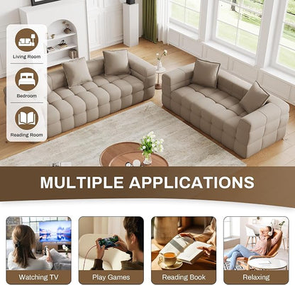 Chenille Cloud Sofa Couch Set with 5 Soft Pillows,Comfy Upholstered Chenille LoveSeat Sofa Set,Modern Deep Seat Sherpa Cloud Couch, Oversized Love Seat for Living Room,Light Brown