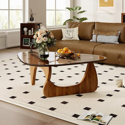 Coffee Table for Living Room Mid Century Modern Center Table with Glass Top and Wood, 32 Inch, Brown/Walnut