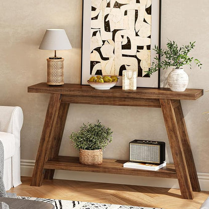 Console Table, 55-Inch Entryway Table with Storage 2-Tier Narrow Wood Console Table Behind Couch Sofa Tables for Living Room, Entryway, Hallway (Light Brown)