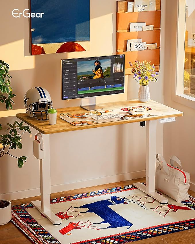 ErGear Height Adjustable Electric Standing Desk, 44 x 24 Inches Sit Stand up Desk, Memory Computer Home Office Desk, Light Vintage Brown