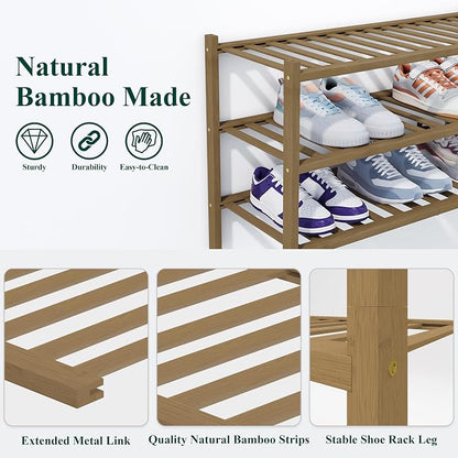 Smiry Bamboo Shoe Rack, 6 Tier Free Standing Wooden Shoe Organizer, Stackable Wood Shoe Storage Shelf for Closet, Entryway, 14 Vertical Slats, 2+2+2 Stack Heavy-Duty Legs, 26.8"x11"x39", Walnut