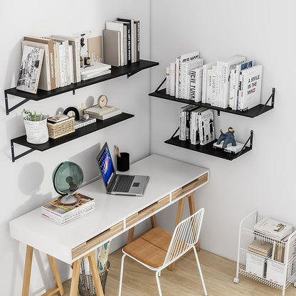 Heimlove Black Deep Floating Shelves for Wall, 48W x 12D Wood Wall Shelves Set of 2, Wide Floating Bookshelf for Living Room, Kitchen, Office, Bedroom and Decor Storage, with Metal Bracket - Black