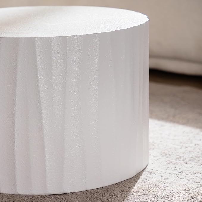 Nesting Round Coffee Table Set of 2, 26.77" (W) Circle Accent End Table with Water Ripple Pattern, Morden Drum Side Table, Wooden Center Table for Living Room, Fully Assembled - White