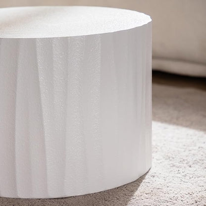 Nesting Round Coffee Table Set of 2, 26.77" (W) Circle Accent End Table with Water Ripple Pattern, Morden Drum Side Table, Wooden Center Table for Living Room, Fully Assembled - White