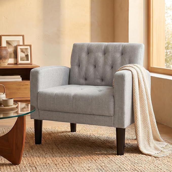 TYBOATLE Accent Chair Comfy Living Room Chair Tufted Mid Century Modern Accent Chairs Cozy Upholstered Reading Armchair for Office Bedroom