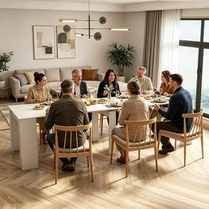 Expandable Dining Room Table, Extendable Table for 10-12 People, Folding Console Table, Space Saving Kitchen Table for Apartment, Pure White