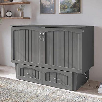 AFI, Nantucket Full Size Murphy Bed Chest with Mattress, Storage Drawer and Built-in USB Charger, Grey