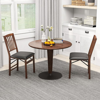 Giantex Folding Dining Chairs Set of 2, Foldable Wood Kitchen Chairs with Padded Seat, Solid Wood Frame, Max Load 400 Lbs, No Assembly Easy to Store Wooden Dining Chairs for Apartment, Small Space