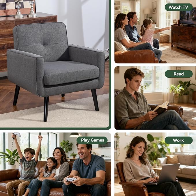 Vogue Furniture Direct Accent Chair Set of 2, Fabric Modern Chair with Wooden Frame, Cozy Armchair Reading Chair with Comfy Back for Apartment, Living Room, Bedroom, Small Space, Corner, Grey