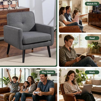 Vogue Furniture Direct Accent Chair Set of 2, Fabric Modern Chair with Wooden Frame, Cozy Armchair Reading Chair with Comfy Back for Apartment, Living Room, Bedroom, Small Space, Corner, Grey