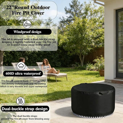 Chinchilla Round Fire Pit Cover for Solo Stove Bonfire 22 Inch - Waterproof 600D Oxford Fabric, Tear Resistant & All-Weather Protection for Smokeless, Gas, Table, or Bowl Fire Pits