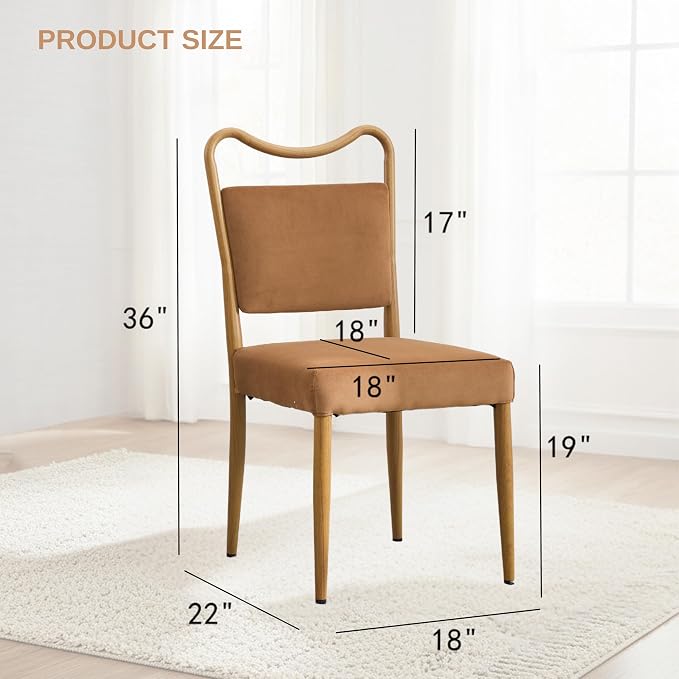 Velvet Dining Chairs Set of 6, Upholstered Dining Chairs with Wood Grained Metal Frame, Mid Century Modern Velvet Chairs for Dining Room, Kitchen and Restaurant,Velvet Brown