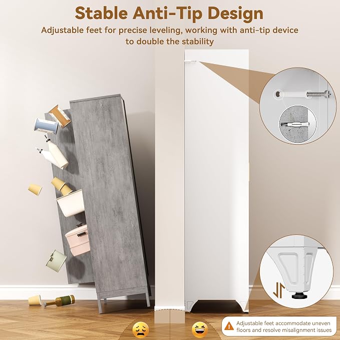 Polup 75" Kitchen Pantry Cabinet, White Metal Storage Cabinet with Doors and 5 Adjustable Shelves, Tall Metal Pantry Cabinets, Large Cupboard for Kitchen, Dining Living Room, Bathroom, Office