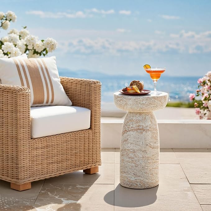 Outdoor Side Table Pedestal, 24" Modern Geometric Accent Coffee Table | Decorative Patio Table for Balcony & Porch, Space-Saving for Small Areas,Planter Stand for Garden or Living Room