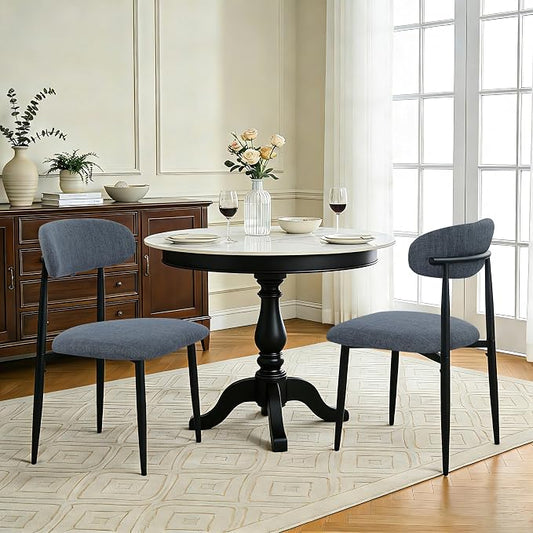 FREKEN Modern Upholstered Dining Chairs Set of 2, Mid-Century Metal Frame Linen Fabric Side Chair for Kitchen Dining Room, 350lbs Capacity, Grey