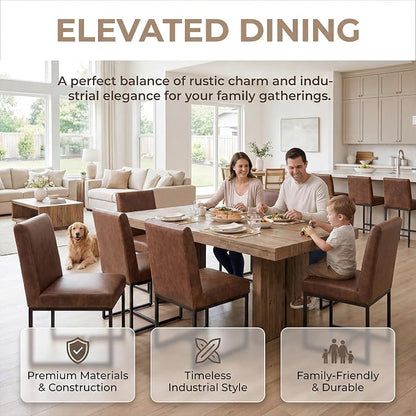 HNY Modern Dining Chairs Set of 6, Upholstered Leather Dining Room Chairs with Ergonomic Back & Metal Frame for Home, Kitchen, Apartment, Brown