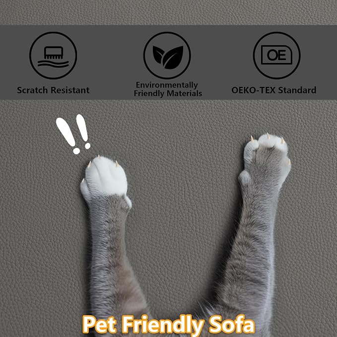EASE MOOSE Faux Leather Sectional Couch with Console, Oversized Modular Sofa, Modern Comfy Modular Couch, Scratch Resistant Material Sofas, U Shaped Couch for Big Spaces, Grey