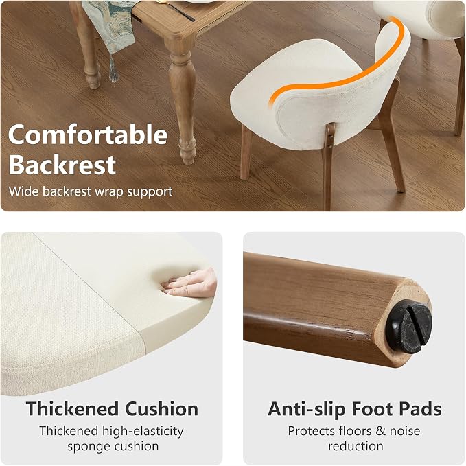 YOUNIKE Dining Chairs Set of 3 Modern Kitchen Dining Room Chairs Beige | Chenille Fabric Upholstered Armless Side Accent Chair with Back Wide Padded Seat Wooden Leg, Soft, Breathable, Comfortable