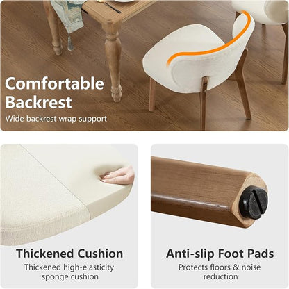 YOUNIKE Dining Chairs Set of 3 Modern Kitchen Dining Room Chairs Beige | Chenille Fabric Upholstered Armless Side Accent Chair with Back Wide Padded Seat Wooden Leg, Soft, Breathable, Comfortable
