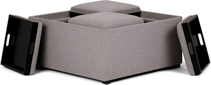 SIMPLIHOME Avalon Wide Contemporary Square Coffee Table Storage Ottoman, Cloud Grey, Table Ottoman