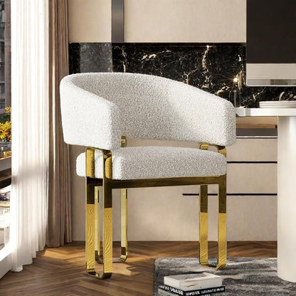 Dining Chairs with Arms Set of 2, Luxury Boucle Dining Chairs with U-Shaped Mirrored Gold Legs, Modern Barrel Chairs for Dining Table, Kitchen and Dining Room Restaurant Recepition