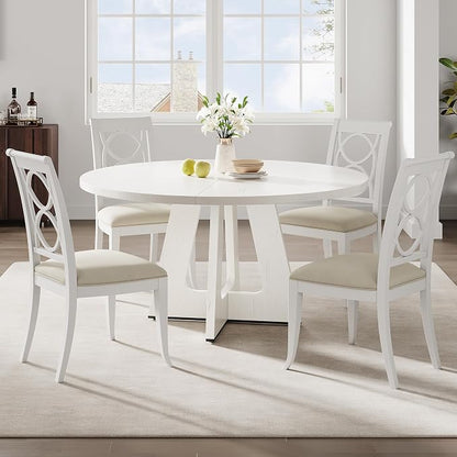 GAOMON 47 Inch Round Dining Table for 4-6 People, Circle Dinner Table with Wooden Cross Pedestal Base, Farmhouse Kitchen Furniture for Dining Room, Living Room, Kitchen (Table Only) - Antique White