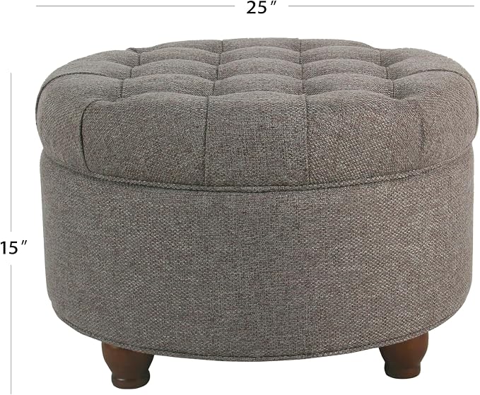 HomePop 25" Button Tufted Round Storage Ottoman - Dark Gray