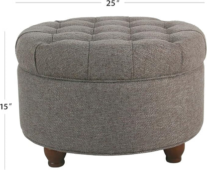 HomePop 25" Button Tufted Round Storage Ottoman - Dark Gray