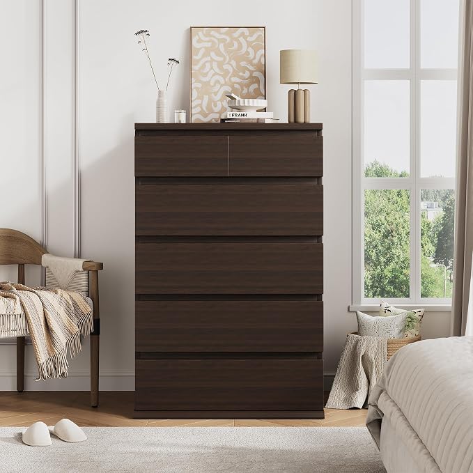 Jocoevol Brown Tall 6 Drawer Dresser for Bedroom,Dressers & Chests of Drawers with Jewelry Storage,Wood Storage Dresser with Deep Drawers for Living Room Hallway Entryway(40.75" L*23.62" W*15.75")
