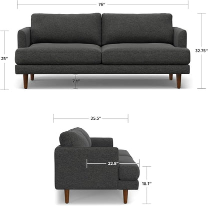 SIMPLIHOME Livingston 76" Wide x 33" High Sofa in Charcoal Grey Woven-Blend Fabric, Handcrafted Loveseat Couch for Living Room or Family Room, Mid-Century Modern Style, Solid Wood Frame