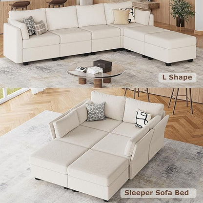Huatean Home 114.17" Modular Sectional Sofa, 6 Seat Modular Couch with Storage, Memory Foam, Convertible Sectional Couches for Living Room, U Shaped Comfy Modular Sofa with Chaise, Beige