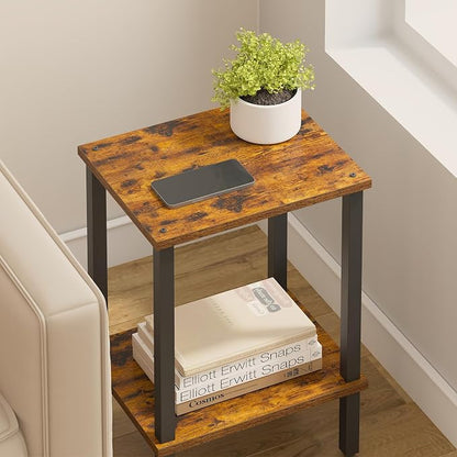 TUTOTAK End Table, Side Table, Nightstand, 2-Tier Storage Shelf, Sofa Side Table for Small Space, Living Room, Bed Room Brown and Black TB01BB034