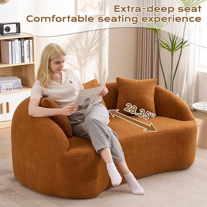 66" Curved Loveseat Sofa for Small Space, Boneless Chenille Boucle Cloud Couch, Luxury Extra High Back & Deep Seat, Oversized Comfort with No Assembly Required for Office, Dorm (Orange)