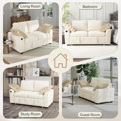 Hanherry 59" Loveseat Sofa with Pull Out Couch Bed, Chenille 2-in-1 Convertible 2 Seater Sleeper Sofa with USB Charging,Comfy Love Seat for Small Spaces Living Room Apartment