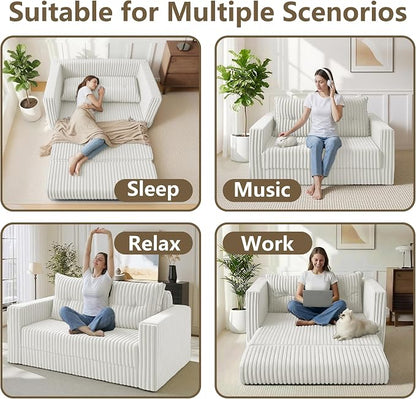 HABUTWAY 41.3" Loveseat Boneless Couch, 4-in-1 Convertible Sofa Bed, Plush Fur Folding Futon Sofa Bed Couches with a Pillow for Living Room, High-Density Foam Support, No Assembly Required, Beige